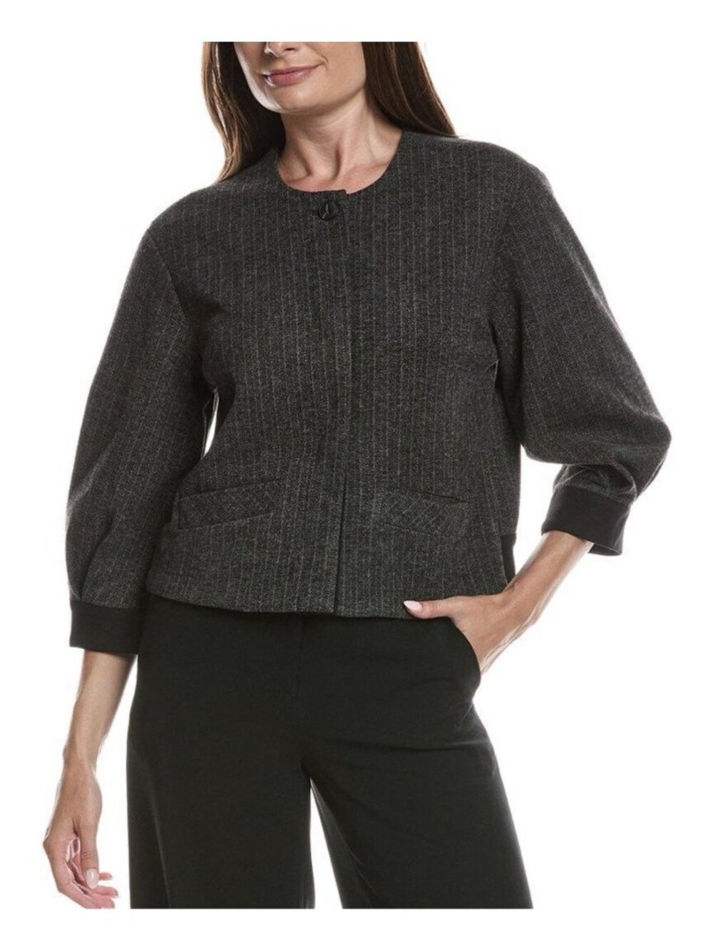 Wit Wisdom Herringbone Tweed Jacket Womens Size M Charcoal Cropped Academic